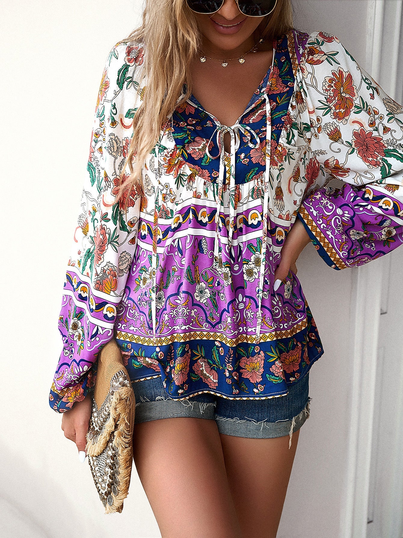 Printed Autumn And Winter Vacation Casual Shirt Purple