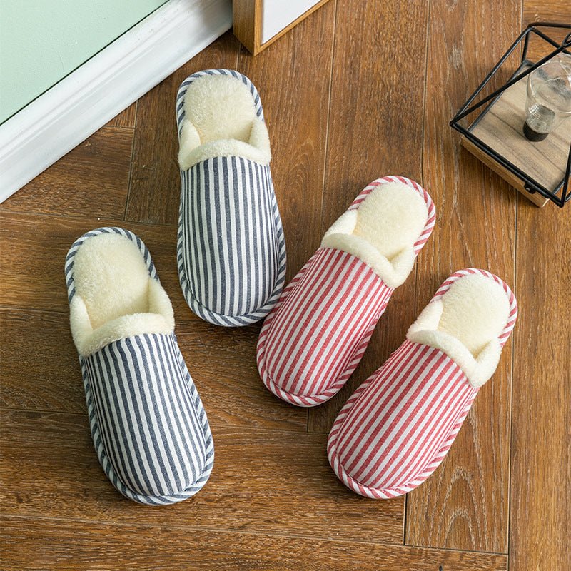 Printed Striped Slippers For Women Thick Sole House Shoes Men's Beige