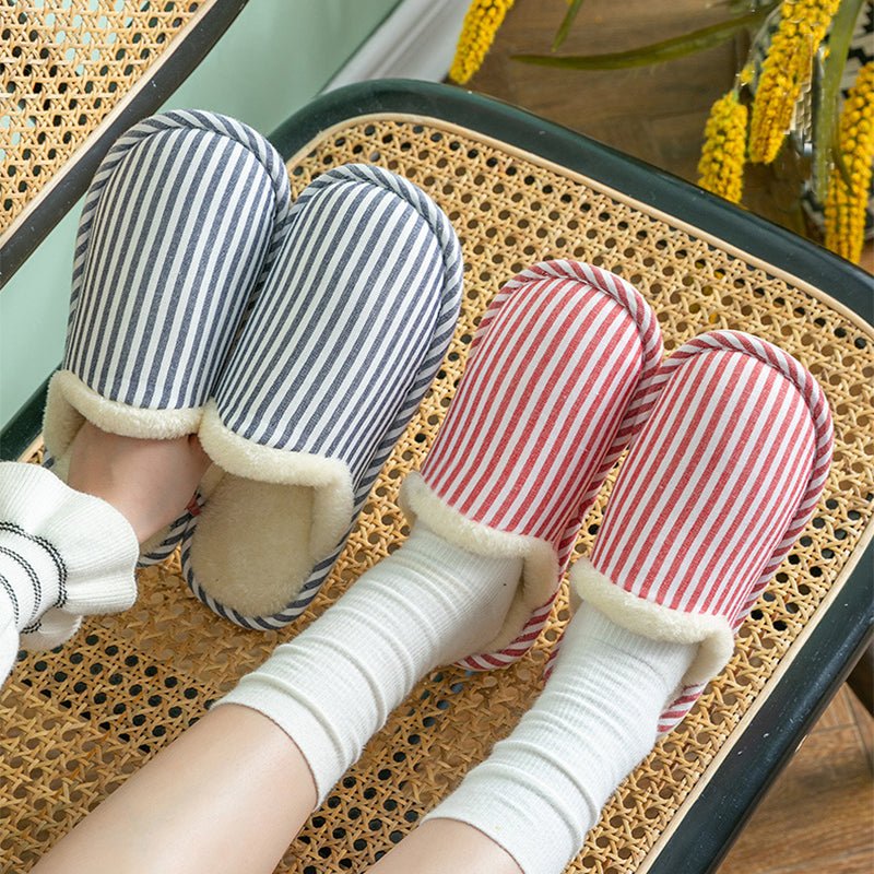 Printed Striped Slippers For Women Thick Sole House Shoes Men's Beige