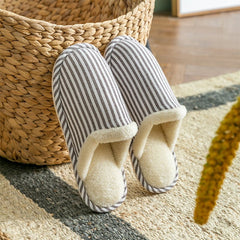 Printed Striped Slippers For Women Thick Sole House Shoes Men's Beige