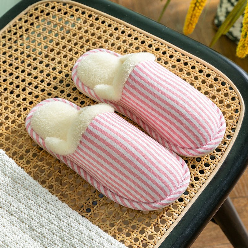 Printed Striped Slippers For Women Thick Sole House Shoes Men's Pink