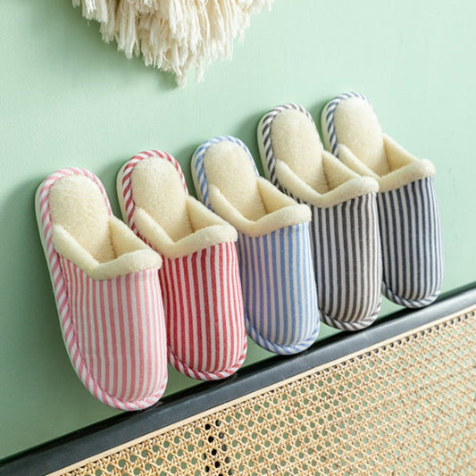 Printed Striped Slippers For Women Thick Sole House Shoes Men's Beige