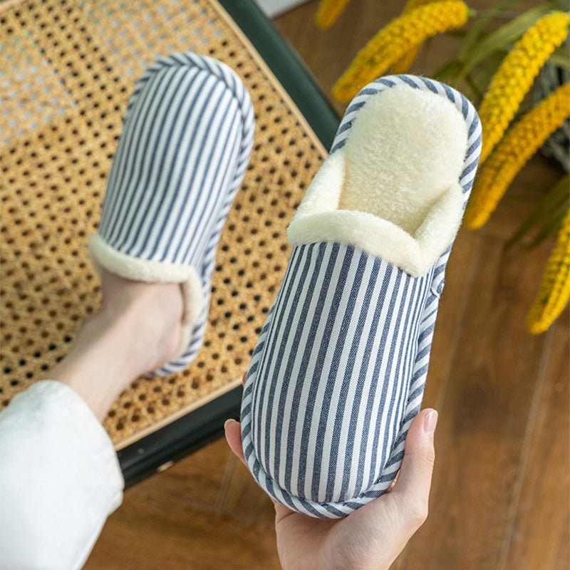 Printed Striped Slippers For Women Thick Sole House Shoes Men's Beige