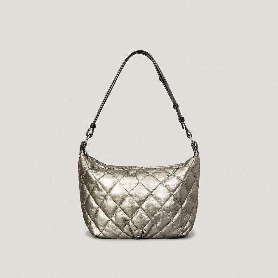 Quilted Nylon Crossbody Bag: Stylish and Spacious for Women Silver Gray