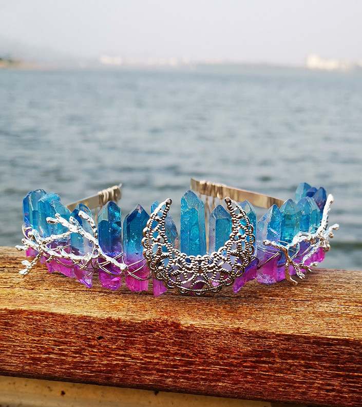 Rainbow Crystal Crown Hair Band: Natural Elegance and Beauty Blue Rose Red A