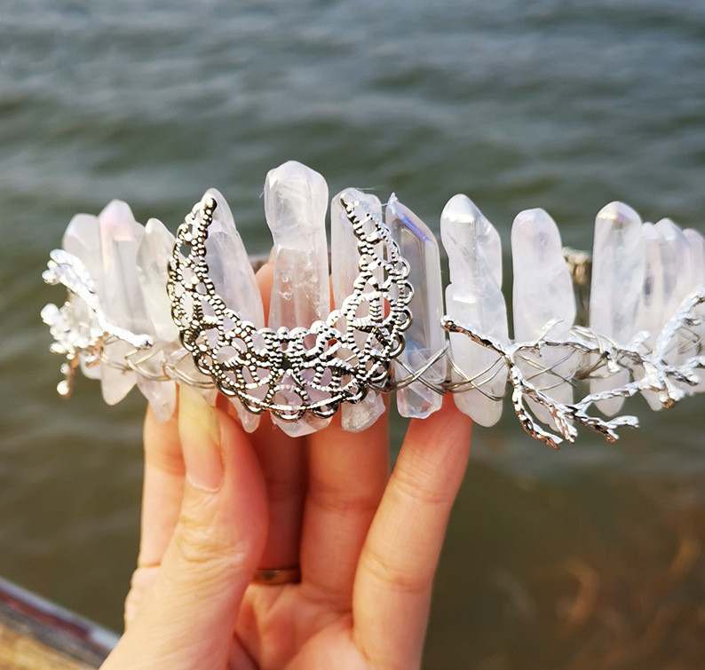 Rainbow Crystal Crown Hair Band: Natural Elegance and Beauty White