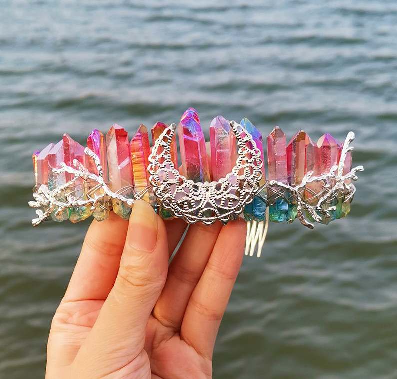 Rainbow Crystal Crown Hair Band: Natural Elegance and Beauty Rose Red Blue