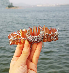 Rainbow Crystal Crown Hair Band: Natural Elegance and Beauty Orange