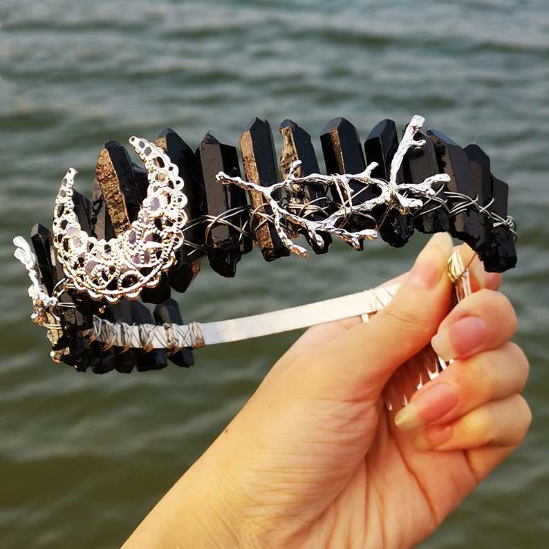 Rainbow Crystal Crown Hair Band: Natural Elegance and Beauty Black