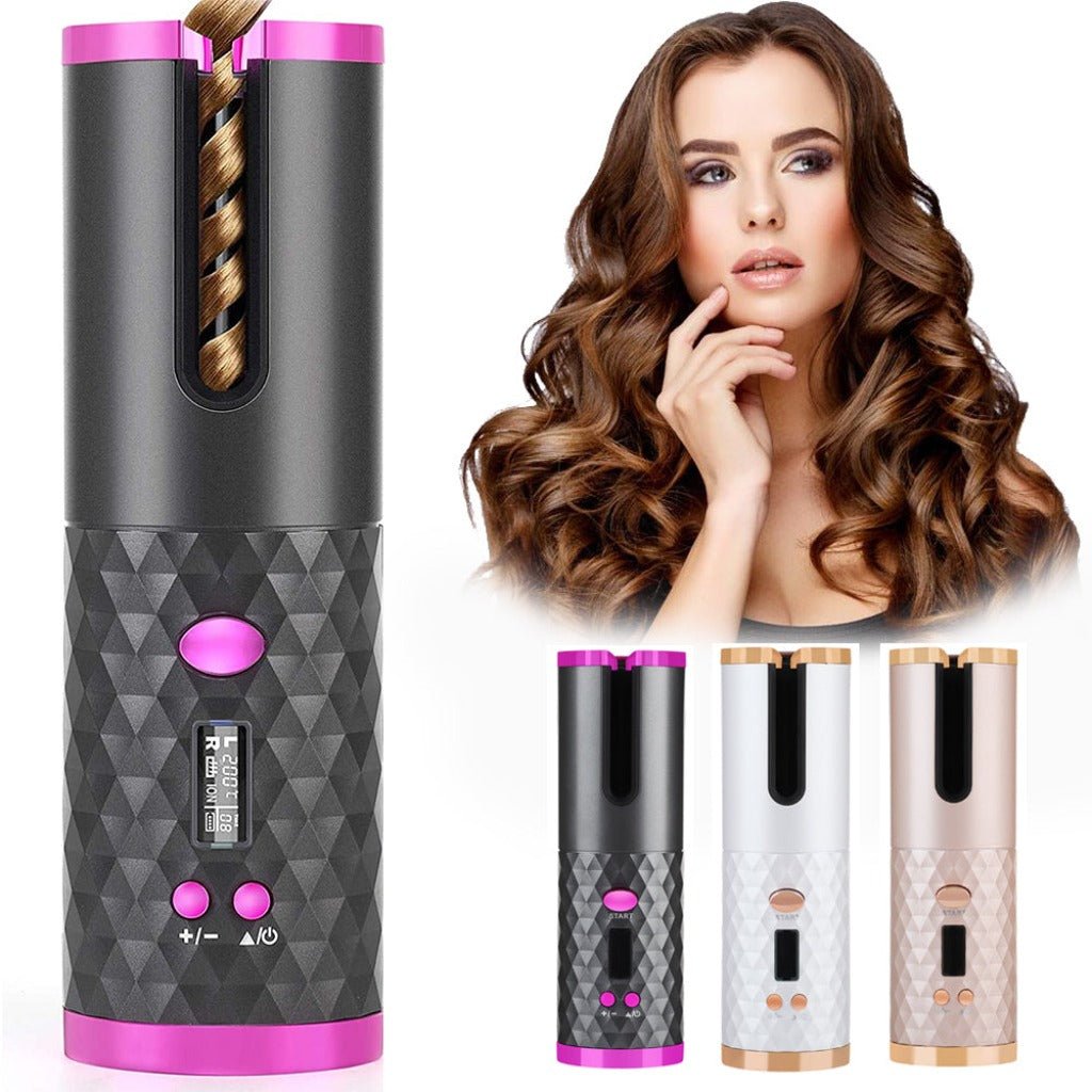 Rechargeable Automatic Hair Curler: Portable LCD Ceramic Iron Black