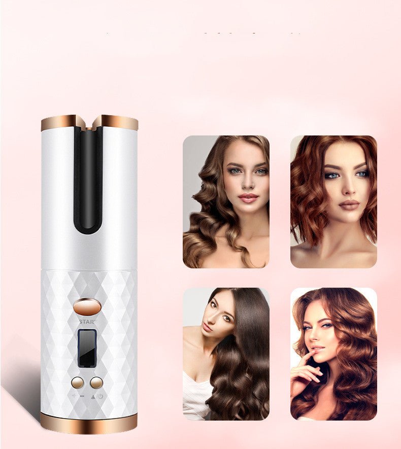 Rechargeable Automatic Hair Curler: Portable LCD Ceramic Iron White