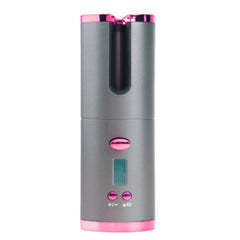 Rechargeable Automatic Hair Curler: Portable LCD Ceramic Iron Pinkgrey