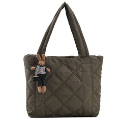 Retro Casual Shoulder Bag with Large Capacity for Women Green Rabbit Pendant