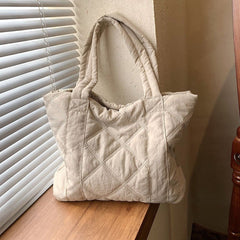 Retro Casual Shoulder Bag with Large Capacity for Women White