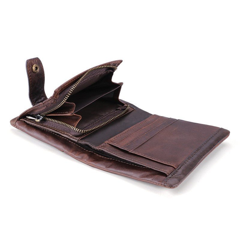 Retro Crazy Horse Leather Multi - Card Wallet Bag Chocolate