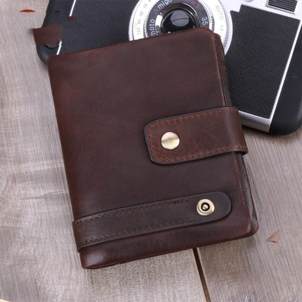 Retro Crazy Horse Leather Multi - Card Wallet Bag Chocolate