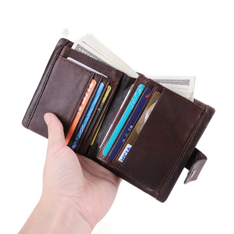 Retro Crazy Horse Leather Multi - Card Wallet Bag Chocolate