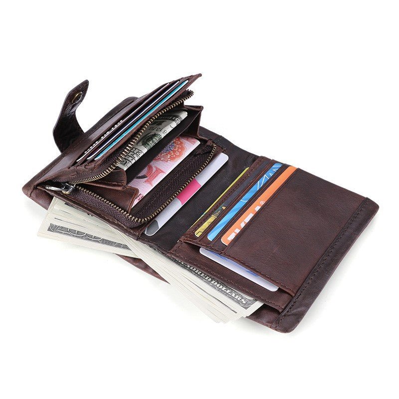 Retro Crazy Horse Leather Multi - Card Wallet Bag Chocolate