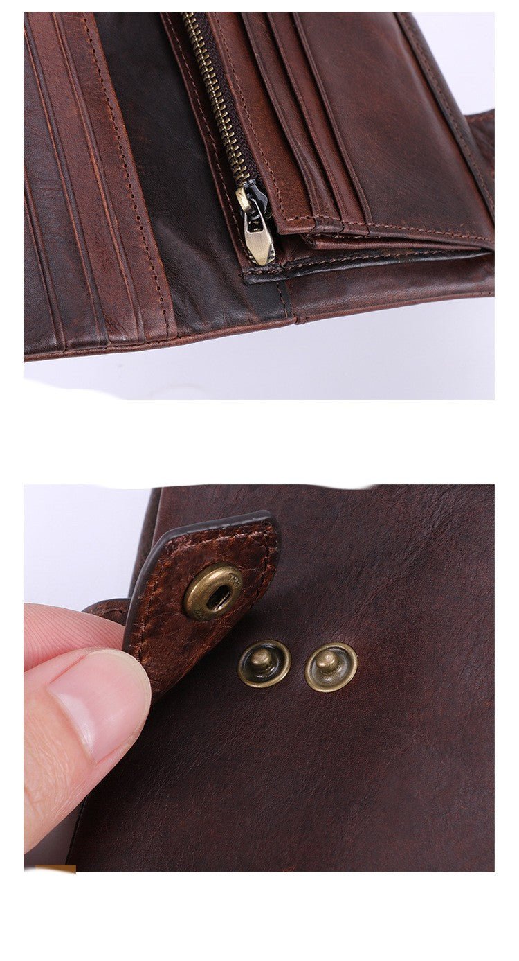 Retro Crazy Horse Leather Multi - Card Wallet Bag Chocolate