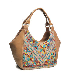 Retro Embroidery Clutch Handbag for Women in PU Leather Light Yellow