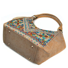 Retro Embroidery Clutch Handbag for Women in PU Leather Light Yellow