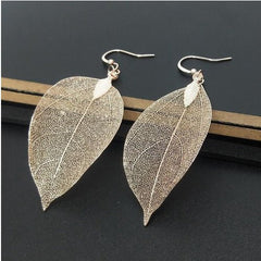 Retro Fashion Elegance Long Hollow Leaves Eardrops - Stylish Earrings White K