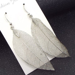 Retro Fashion Elegance Long Hollow Leaves Eardrops - Stylish Earrings White K