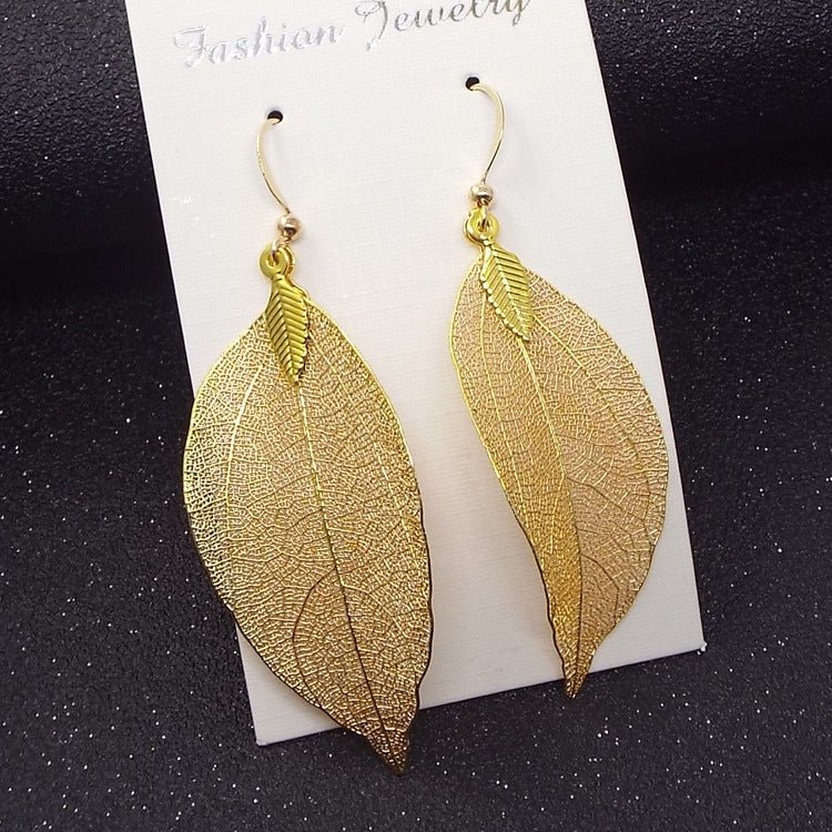 Retro Fashion Elegance Long Hollow Leaves Eardrops - Stylish Earrings Gold