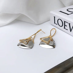 Retro Long Eardrop: Simple Contrast Triangle Stud Earrings Two Tone