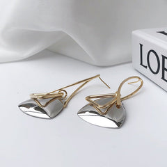 Retro Long Eardrop: Simple Contrast Triangle Stud Earrings Two Tone