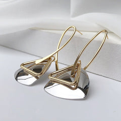 Retro Long Eardrop: Simple Contrast Triangle Stud Earrings Two Tone