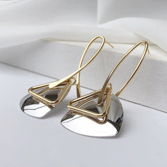 Retro Long Eardrop: Simple Contrast Triangle Stud Earrings Two Tone