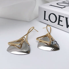 Retro Long Eardrop: Simple Contrast Triangle Stud Earrings Two Tone