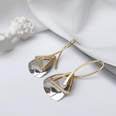 Retro Long Eardrop: Simple Contrast Triangle Stud Earrings Two Tone