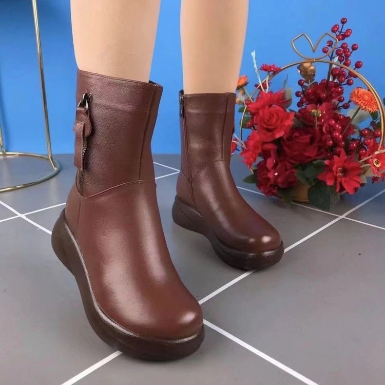 Retro Middle Boots Slimming Casual British Style Flat Boots Black Padded Boots