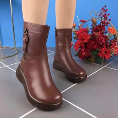Retro Middle Boots Slimming Casual British Style Flat Boots Black Padded Boots