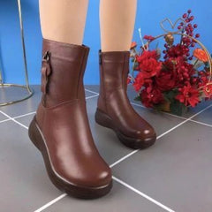 Retro Middle Boots Slimming Casual British Style Flat Boots Brown Boots