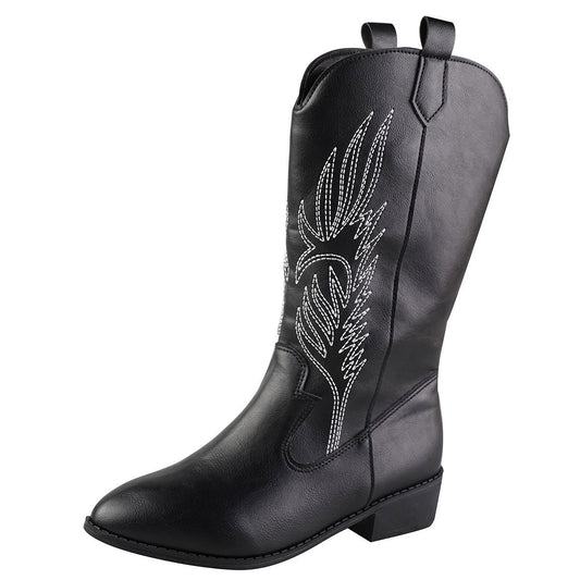 Retro Pointed Toe Thick Heel Middle Knight Women's Boots Black