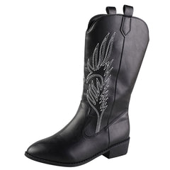 Retro Pointed Toe Thick Heel Middle Knight Women's Boots Black