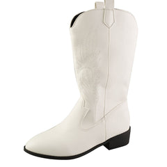 Retro Pointed Toe Thick Heel Middle Knight Women's Boots White