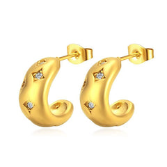 Retro Semicircle Rhinestone Fashion Earrings in Stainless Steel Gold Inlaid White Diamond