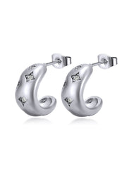 Retro Semicircle Rhinestone Fashion Earrings in Stainless Steel Steel Inlaid White Diamond