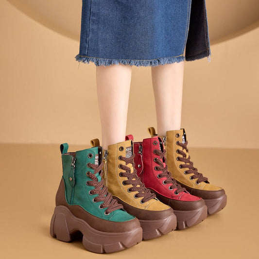 Retro Small Casual Short Boots For Women Green