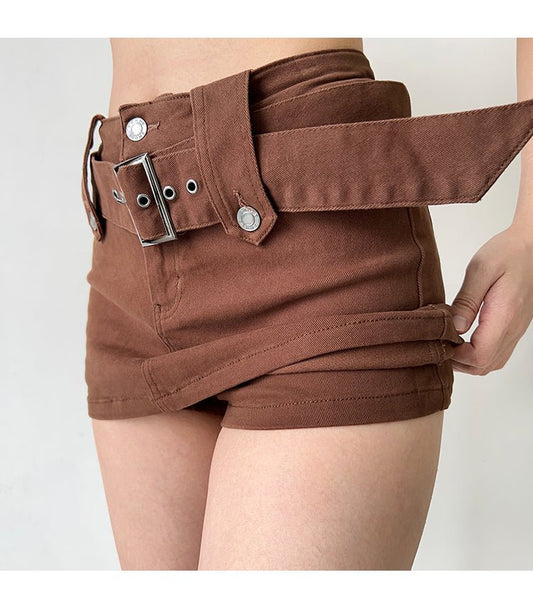 Retro - Style High Waisted Denim Miniskirt Cardigan Set For Cooler Weather. Brown