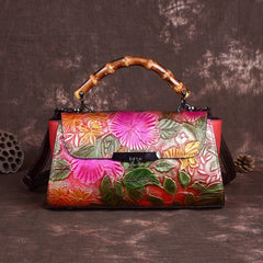 Retro Style Shoulder Bag in Top Layer Cowhide Red
