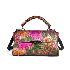 Retro Style Shoulder Bag in Top Layer Cowhide Red