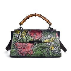 Retro Style Shoulder Bag in Top Layer Cowhide Red