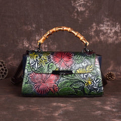 Retro Style Shoulder Bag in Top Layer Cowhide Black