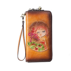 RFID Anti - theft Swiping Women's Handmade First Layer Cowhide Wallet Retro Yellow