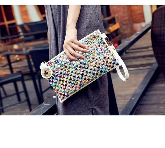 Rhinestone Clutch Ladies Bag White
